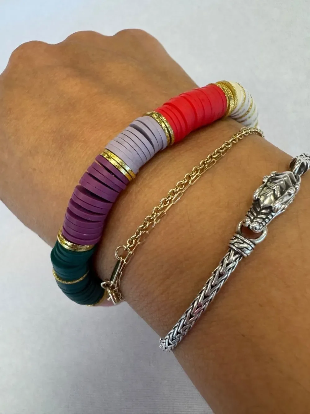 Heishi Multicolored with Gold Stretch Stackable Bracelet